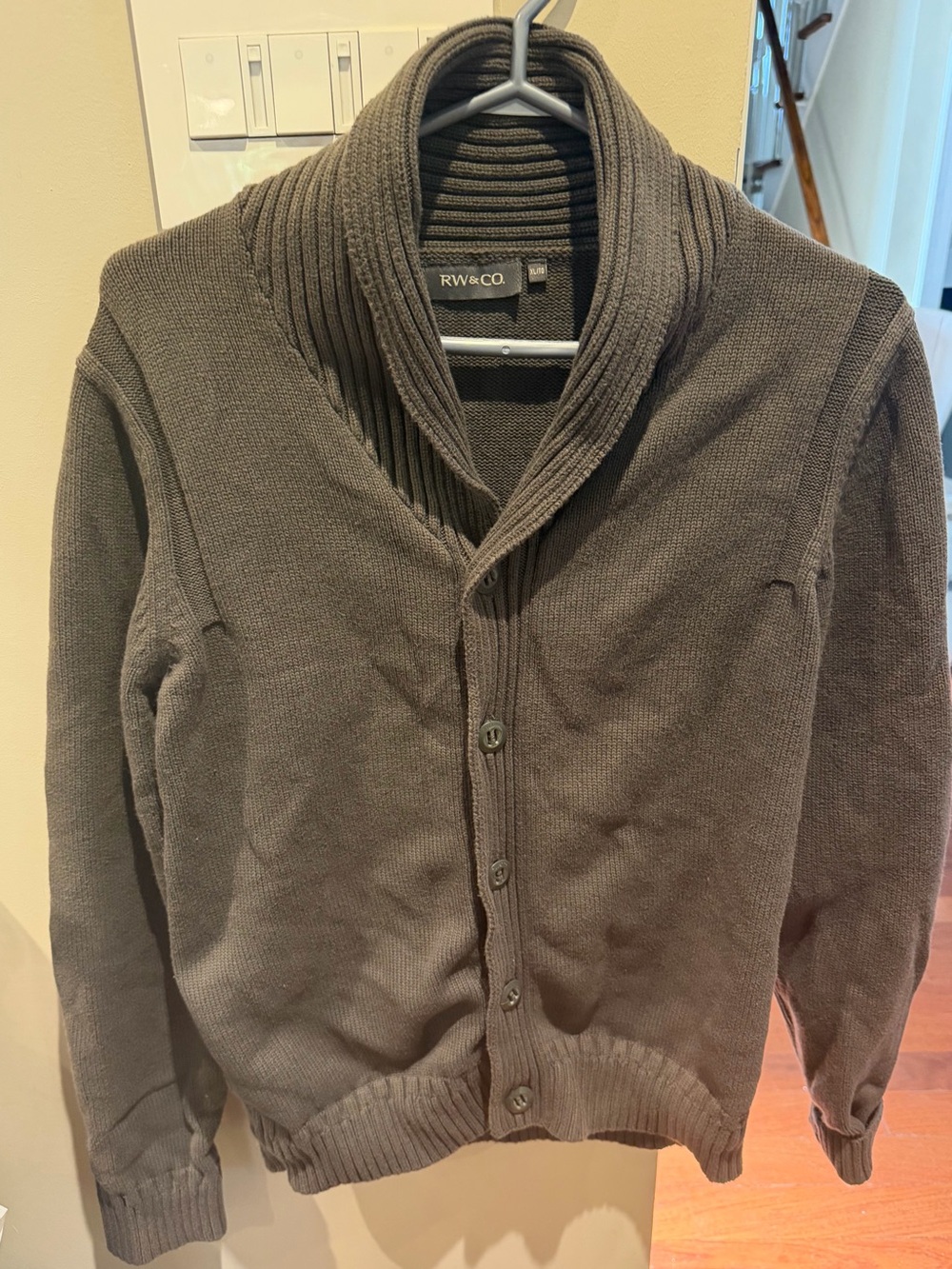 RW&CO. Men's Shawl Collar Button-Up Cardigan in Brown